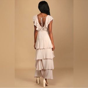 Lulu's Tiering Up My Heart Shiny Blush Pink Ruffled Maxi Dress Size Medium NWT